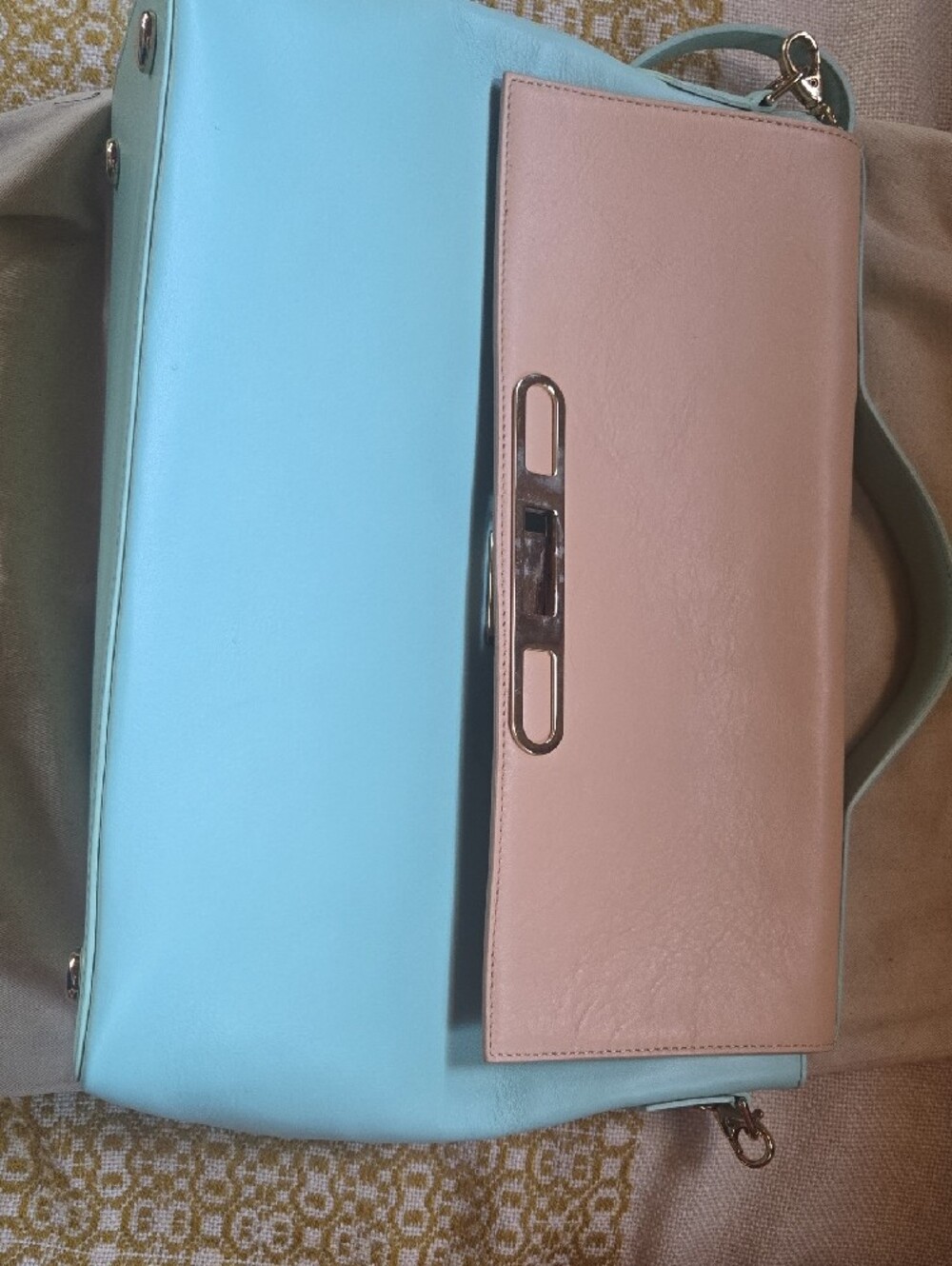Two-Tone Mint and Beige Top-Handle Crossbody - Picture 2 of 7